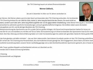 Der TSV Chieming trauert um seinen Ehrenvorsitzenden Werner Zebisch